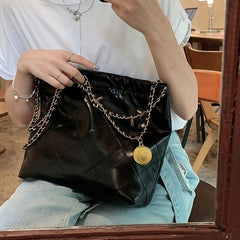 Argyle Pattern Shoulder Bag Solid Tote Chain Bag for Work