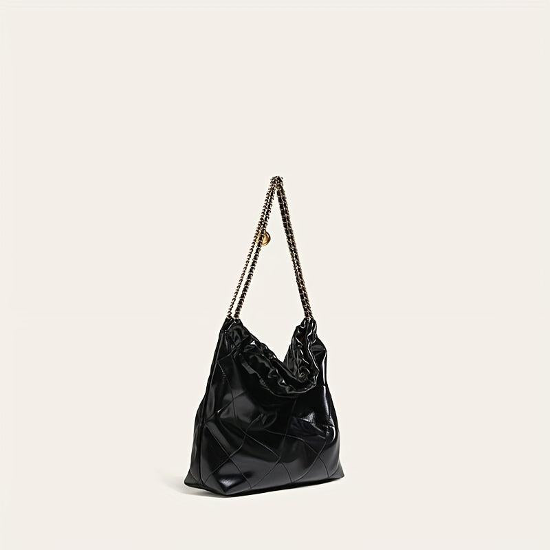 Argyle Pattern Shoulder Bag Solid Tote Chain Bag for Work