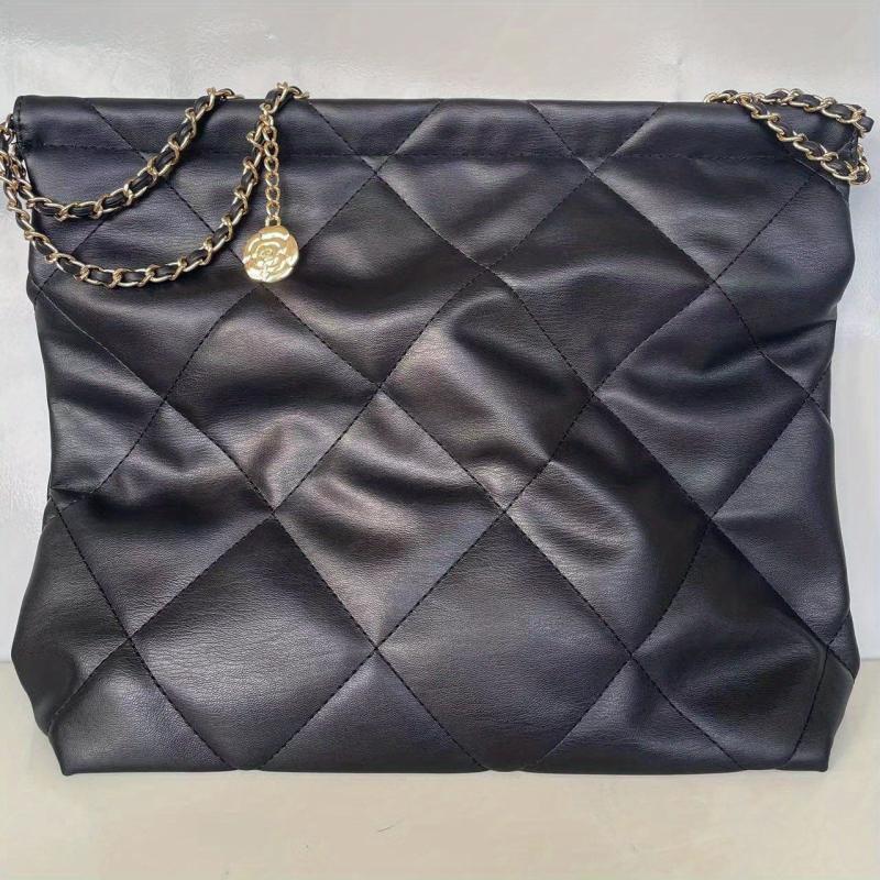 Argyle Pattern Shoulder Bag Solid Tote Chain Bag for Work