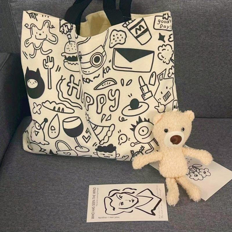 Cartoon Graffiti Canvas Tote Bag Large Capacity Shoulder Bag