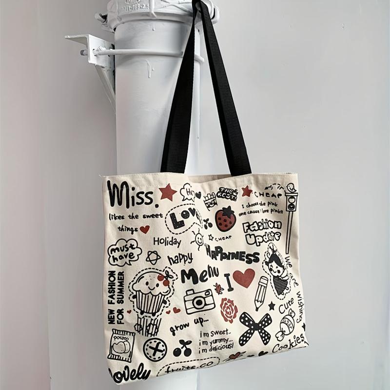 Cartoon Graffiti Canvas Tote Bag Large Capacity Shoulder Bag