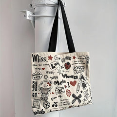Cartoon Graffiti Canvas Tote Bag Large Capacity Shoulder Bag