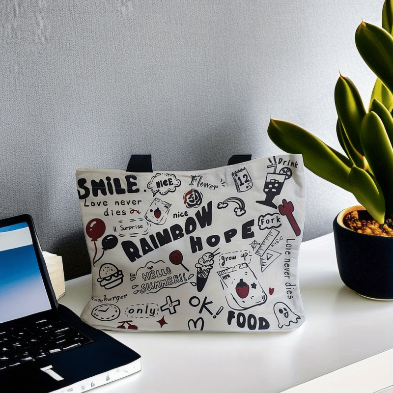 Cartoon Graffiti Canvas Tote Bag Large Capacity Shoulder Bag