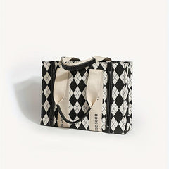 Argyle Pattern Tote Bag Classic Print Shoulder Bag Women's