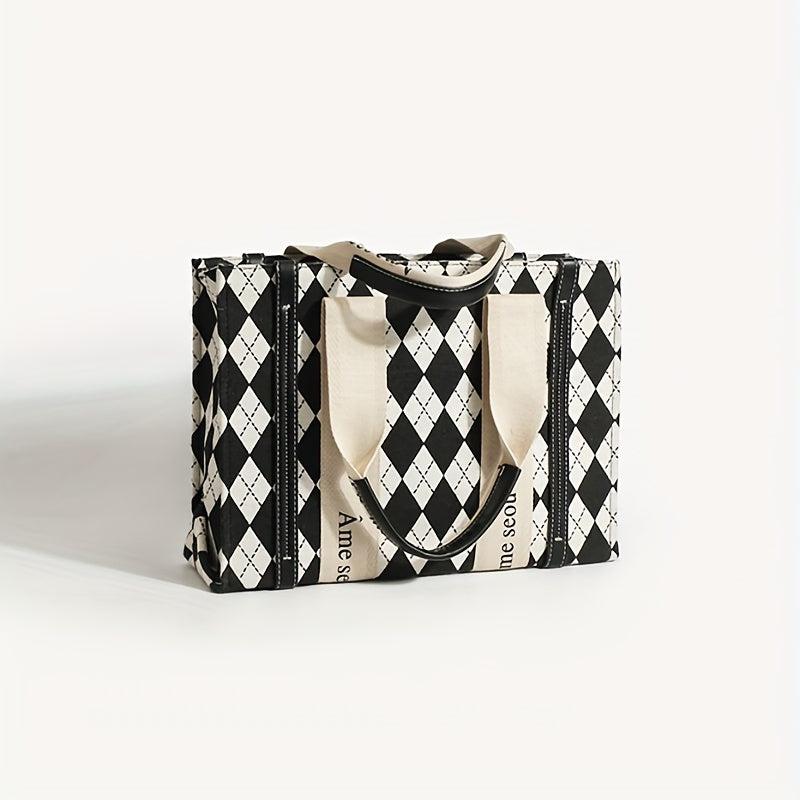 Argyle Pattern Tote Bag Classic Print Shoulder Bag Women's