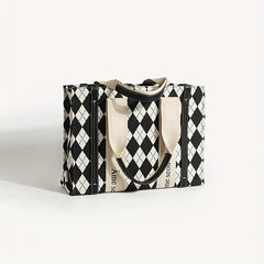 Argyle Pattern Tote Bag Classic Print Shoulder Bag Women's