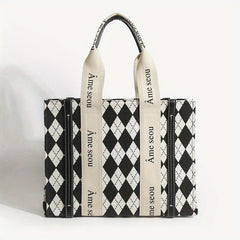 Argyle Pattern Tote Bag Classic Print Shoulder Bag Women's