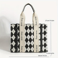 Argyle Pattern Tote Bag Classic Print Shoulder Bag Women's