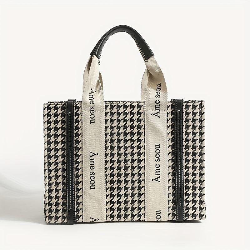 Argyle Pattern Tote Bag Classic Print Shoulder Bag Women's