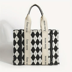 Argyle Pattern Tote Bag Classic Print Shoulder Bag Women's