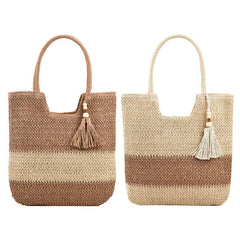 Boho Style Straw Tote Bag with Tassel Decor