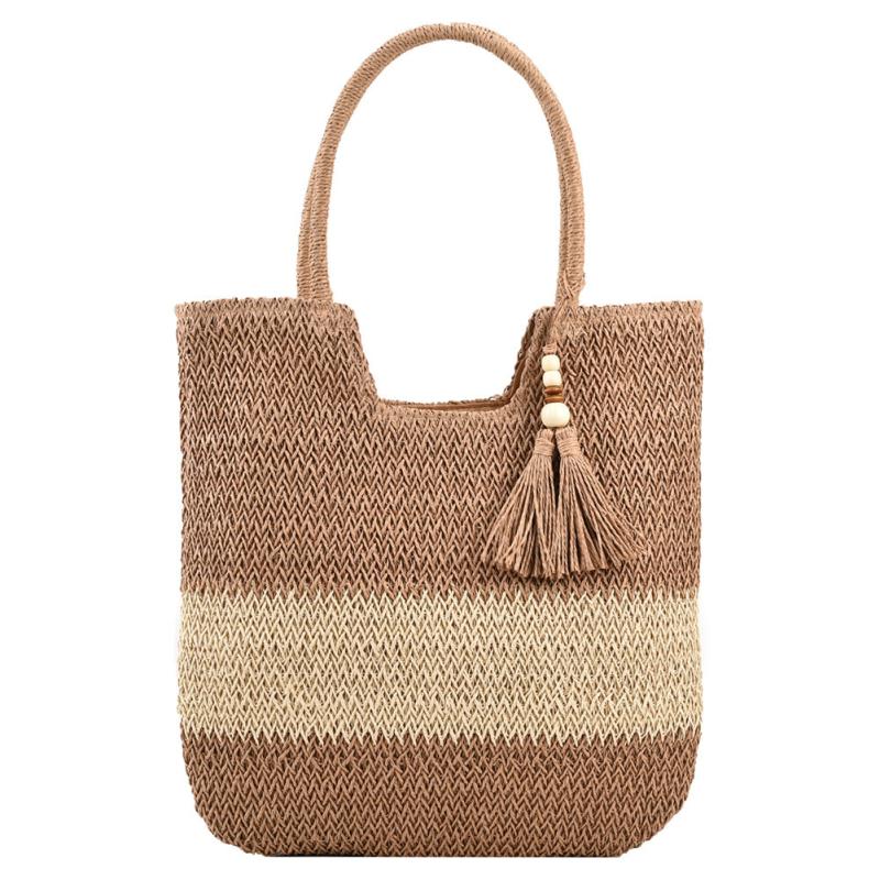Boho Style Straw Tote Bag with Tassel Decor