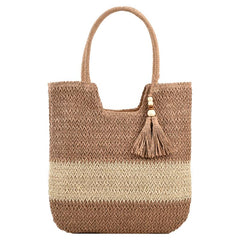 Boho Style Straw Tote Bag with Tassel Decor