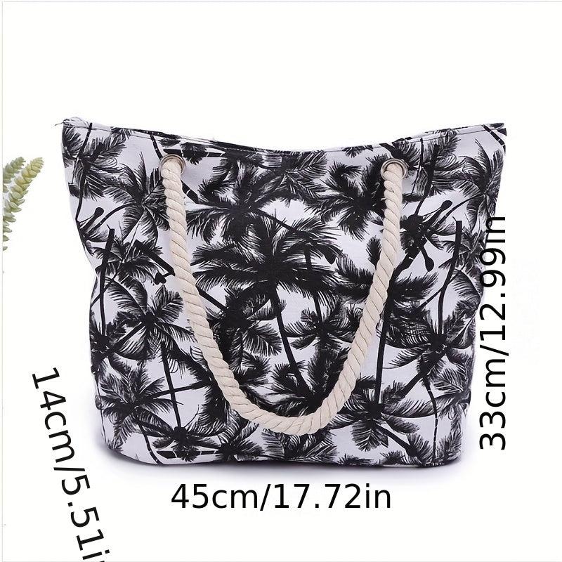 Coconut Tree Beach Tote Bag Large Canvas Shoulder Shopping Zipper Bag