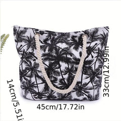 Coconut Tree Beach Tote Bag Large Canvas Shoulder Shopping Zipper Bag