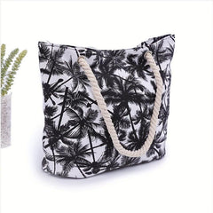 Coconut Tree Beach Tote Bag Large Canvas Shoulder Shopping Zipper Bag
