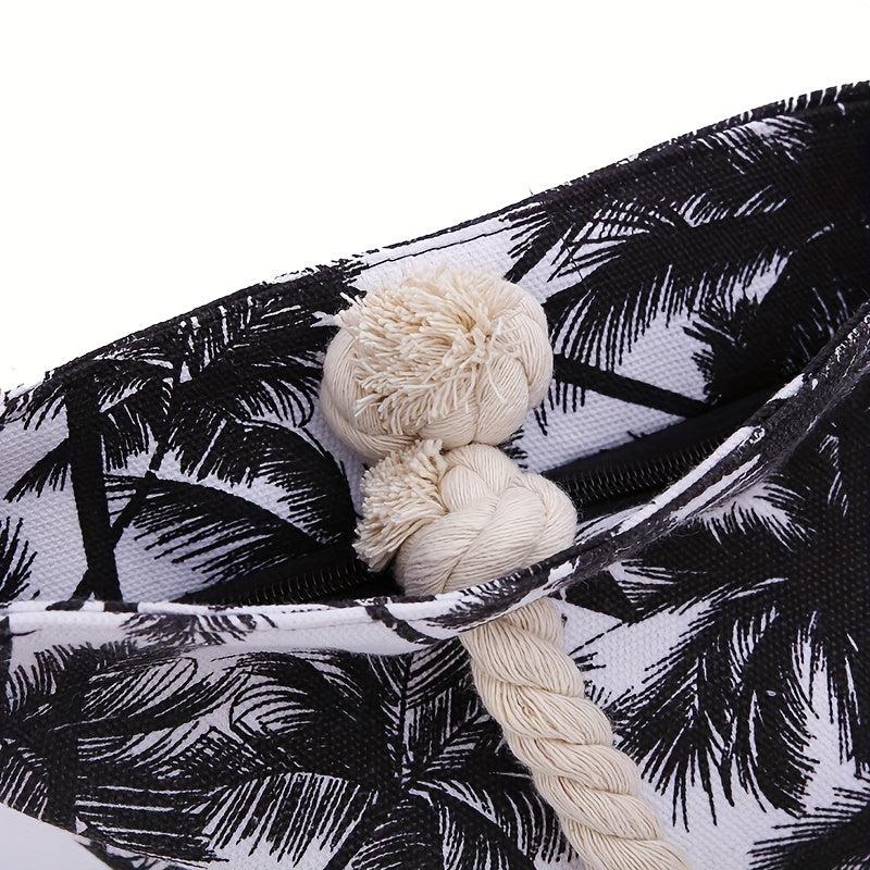 Coconut Tree Beach Tote Bag Large Canvas Shoulder Shopping Zipper Bag