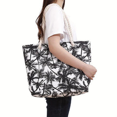 Coconut Tree Beach Tote Bag Large Canvas Shoulder Shopping Zipper Bag