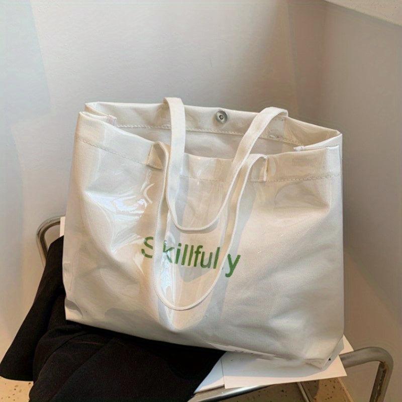 Clear Letter Graphic Tote Bag Canvas Shoulder Bag