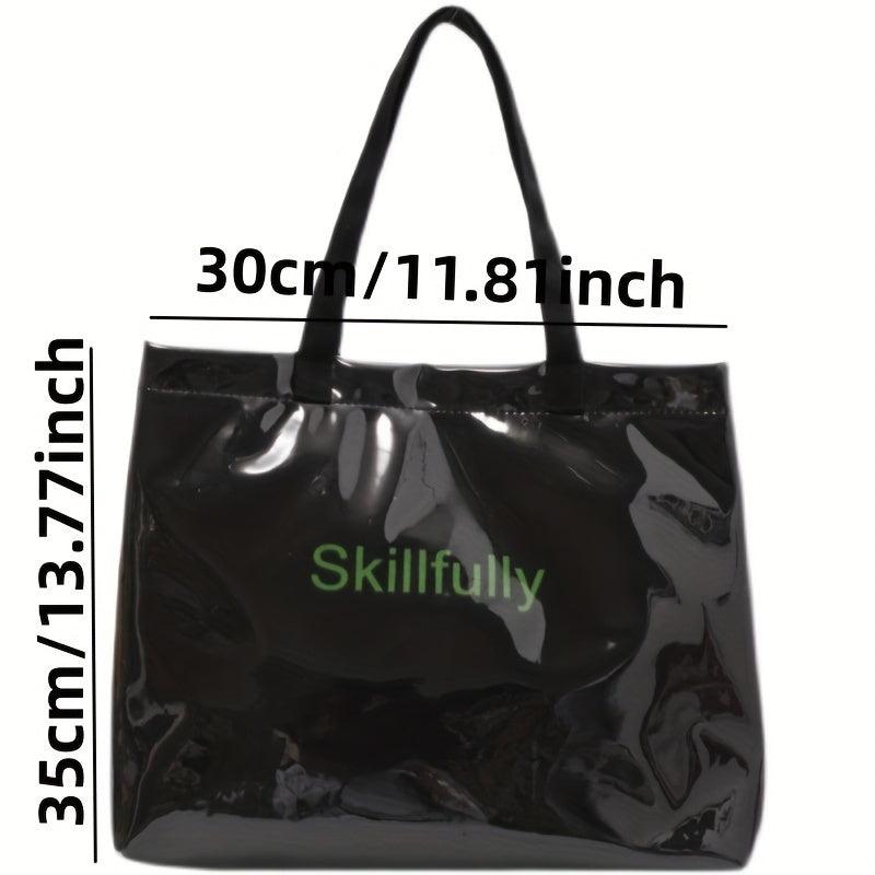 Clear Letter Graphic Tote Bag Canvas Shoulder Bag