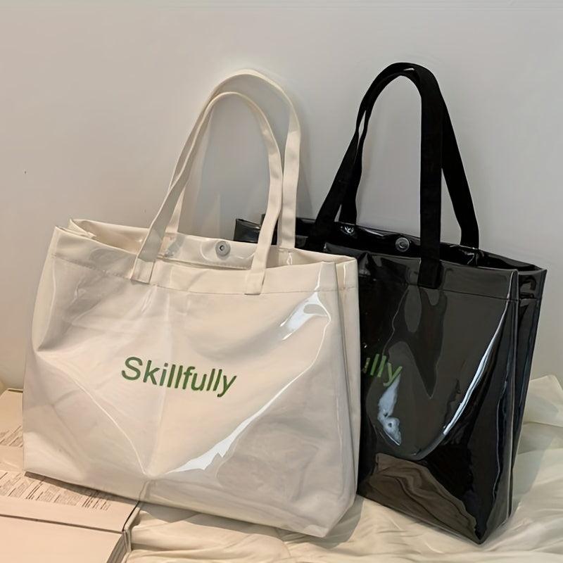 Clear Letter Graphic Tote Bag Canvas Shoulder Bag