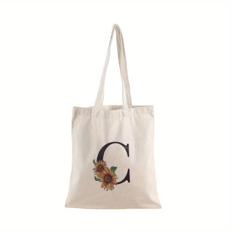 Letter & Sunflower Pattern Canvas Bag Lightweight All Match Storage Bag