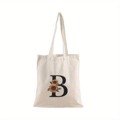 Letter & Sunflower Pattern Canvas Bag Lightweight All Match Storage Bag