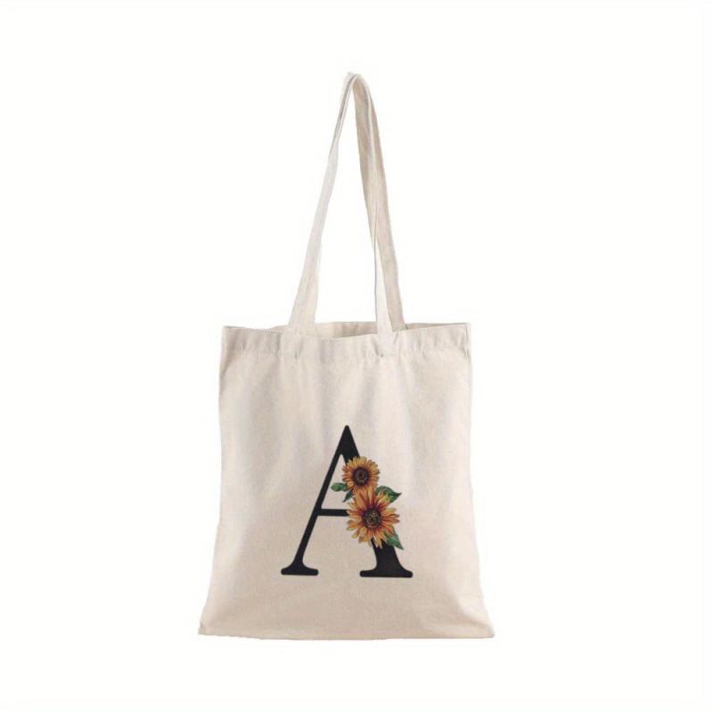 Letter & Sunflower Pattern Canvas Bag Lightweight All Match Storage Bag