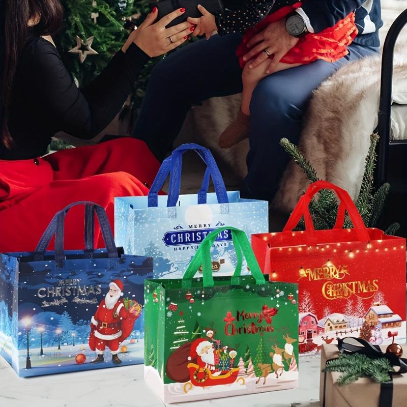8PCS Christmas Gift Bags Non Woven Shopping Tote Bags With Handles