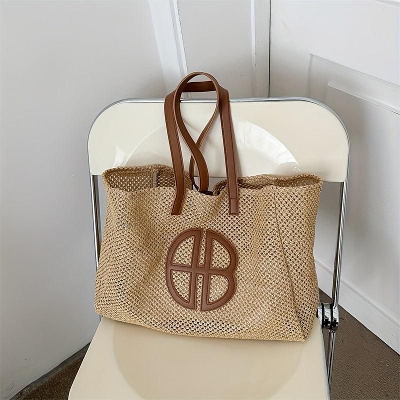Straw Woven Summer Tote Bag Large Capacity Beach Shoulder Bag