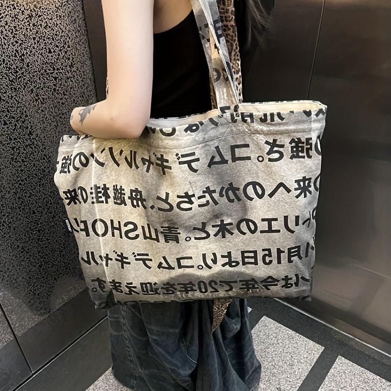 Japanese Style Canvas Tote Bag Letter Print Shoulder Bag