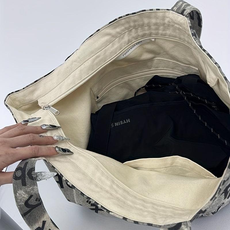 Japanese Style Canvas Tote Bag Letter Print Shoulder Bag