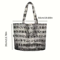 Japanese Style Canvas Tote Bag Letter Print Shoulder Bag