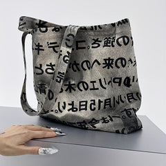 Japanese Style Canvas Tote Bag Letter Print Shoulder Bag