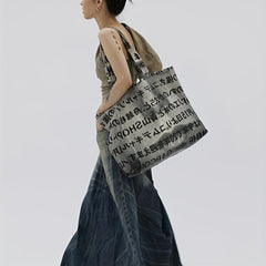 Japanese Style Canvas Tote Bag Letter Print Shoulder Bag