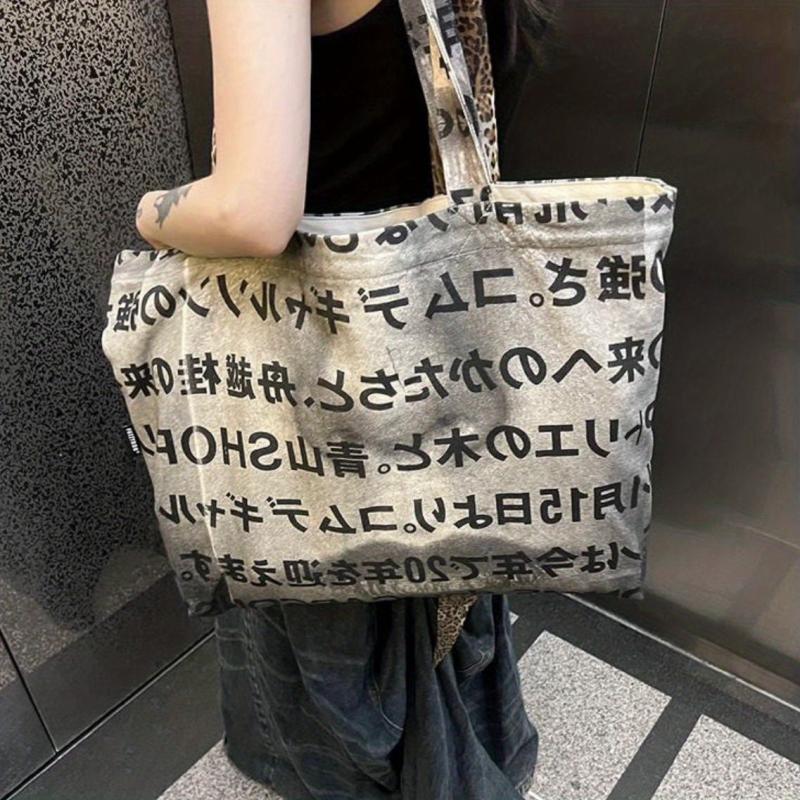 Japanese Style Canvas Tote Bag Letter Print Shoulder Bag