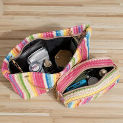 Rainbow Woven Bag Set Tote & Crossbody Women Summer Travel Bags
