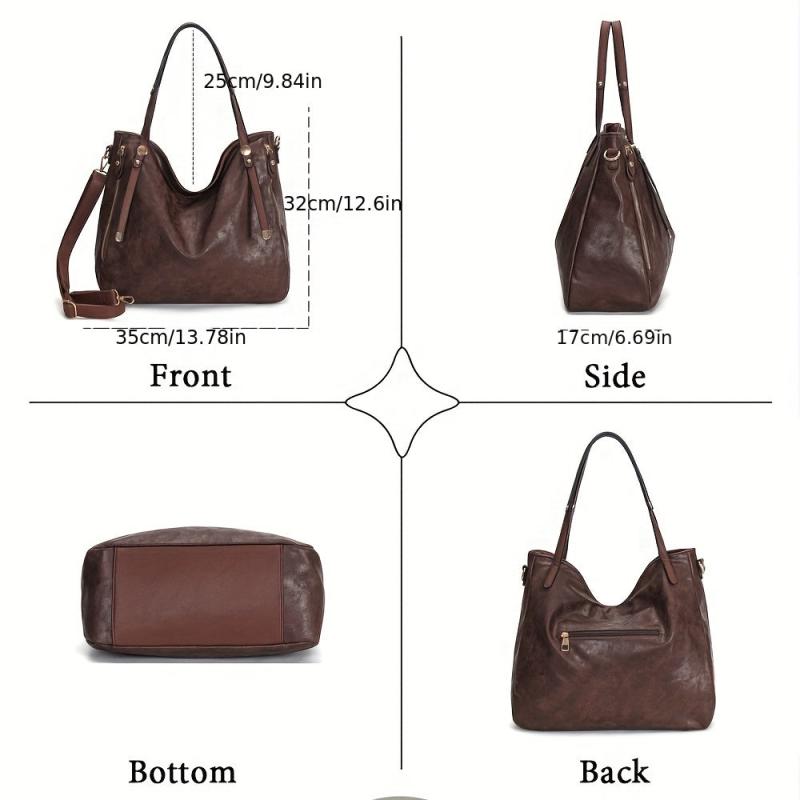 Vintage Large Capacity Tote Bag Retro PU Leather Shoulder Bag Women's Casual Han