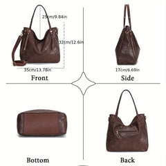 Vintage Large Capacity Tote Bag Retro PU Leather Shoulder Bag Women's Casual Han