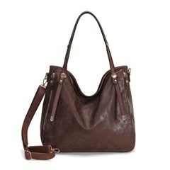 Vintage Large Capacity Tote Bag Retro PU Leather Shoulder Bag Women's Casual Han