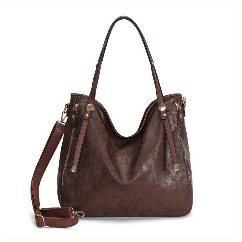 Vintage Large Capacity Tote Bag Retro PU Leather Shoulder Bag Women's Casual Han