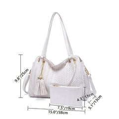 Solid Tote Bag Large capacity Shoulder Bag Fashionable Handbag With Tassel