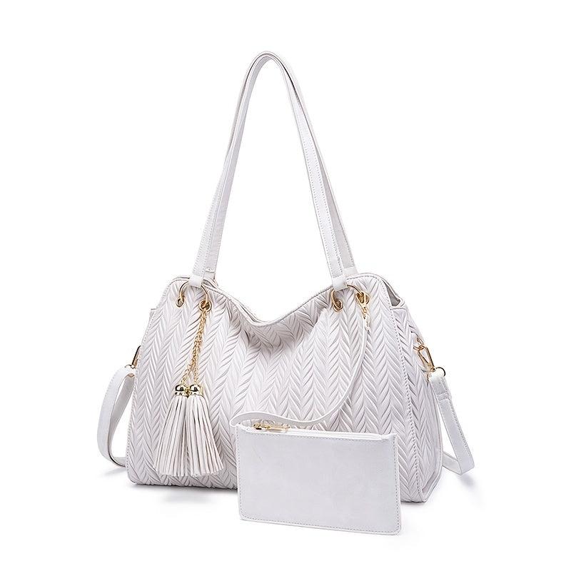 Solid Tote Bag Large capacity Shoulder Bag Fashionable Handbag With Tassel