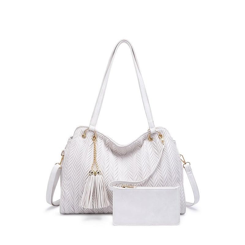 Solid Tote Bag Large capacity Shoulder Bag Fashionable Handbag With Tassel