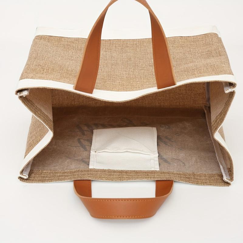 Vintage Letter Graphic Tote Bag Large Capacity Satchel Bag
