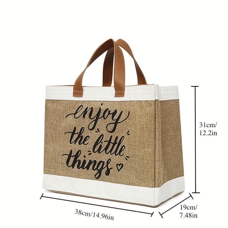 Vintage Letter Graphic Tote Bag Large Capacity Satchel Bag