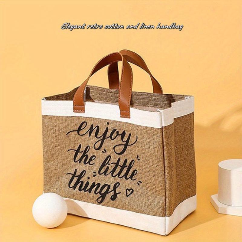 Vintage Letter Graphic Tote Bag Large Capacity Satchel Bag