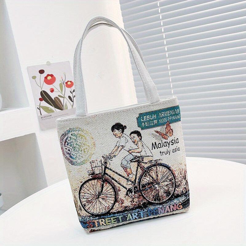 Women's Print Tote Handbag Satchel Bag Zipper All Match Bag