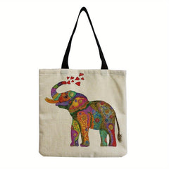 Vintage Elephant Print Canvas Shoulder Bag Handbag For School