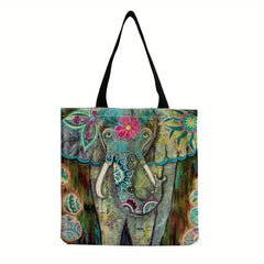 Vintage Elephant Print Canvas Shoulder Bag Handbag For School